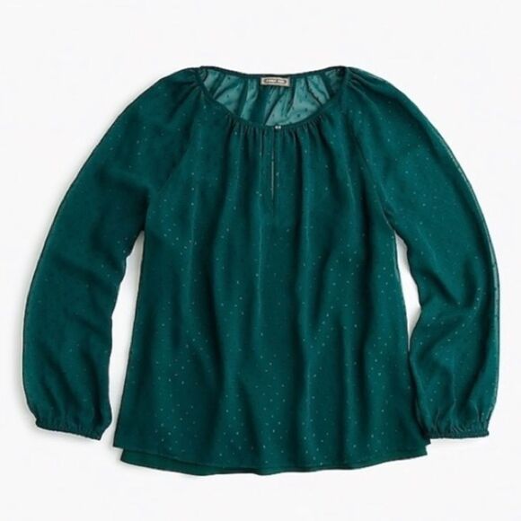 J. Crew Point Sur Academic Green Clip Swiss Dot Top Emerald Green Size S - Picture 1 of 7